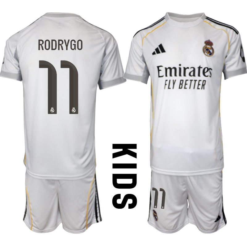Youth 2025-2026 Club Real Madrid home white 11 Soccer Jersey 01